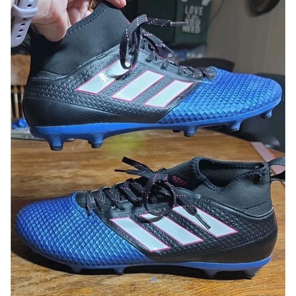 Adidas Men's Ace 17.3 Black/Blue Prime Mesh FG Soccer Cleats Boot Size 11 BA8505
